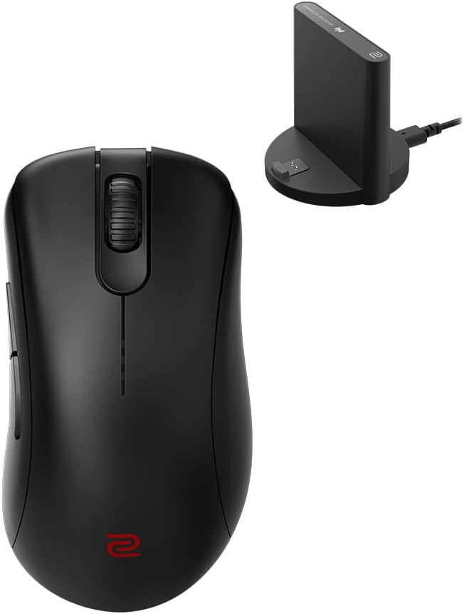 BenQ ZOWIE EC2-CW Wireless Ergonomic Gaming Mouse for Esports | Enhanced Receiver | 24-step Scroll Wheel | Driverless | Matte Black Coating | Medium Size