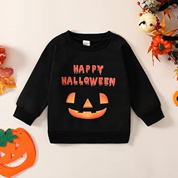 Générique Peuter Jongens Meisjes Halloween Lange Mouw Pompoen Print Trui T-shirt Sweatshirt Jongens Kleding Tops, De zwarte, 9-12 Maanden