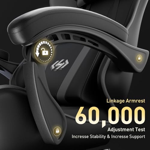 Image of HLDIRECT Gaming Chair, Ergonomic Computer Office Chair with Lumbar Support Footrest Headrest, Adjustable Height & Backrest Angle Video Gamer Chair, PU Leather, 360 Swivel, Adult (Black&Grey)