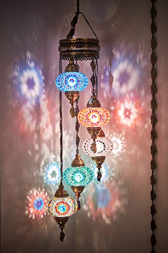 Demmex Turkish Moroccan Mosaic Hardwired Or Swag Plug In Chandelier Light Ceiling Hanging Lamp Pendant Fixture, 5 Big Globes (5 X 7 Globes Swag) #TOP25