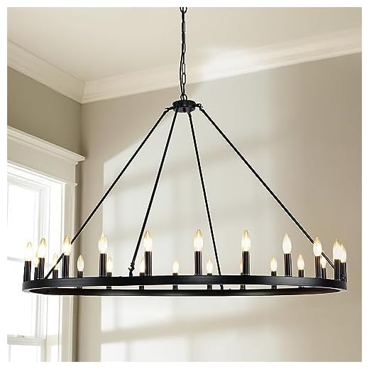 Sdorens Black Wagon Wheel Chandelier 24-Light 54 Inch, Round Farmhouse Rustic Pendant Light Fixture Extra Large Wagon Wheel Chandelier for High Ceilings, Kitchen Island, Dining Room, Foyer, Entryway