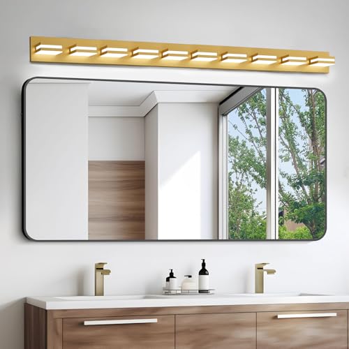 Image of IZORRO LED Modern Bathroom Lights Fixtures(10-Light,Dimmable),Gold Acrylic Wall Lighting,Vanity Lights for Bathroom Over Mirror - 6000k 53.5In (No Assembly Required)