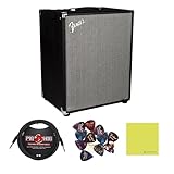 Fender Rumble™ 500 Bass Combo Amplifier, 120V, Black and Silver, 2370600000 Bundle w/Pig Hog PCH10BK “Black Woven” Instrument Cable, 12-Pack Guitar Picks & Liquid Audio Polishing Cloth