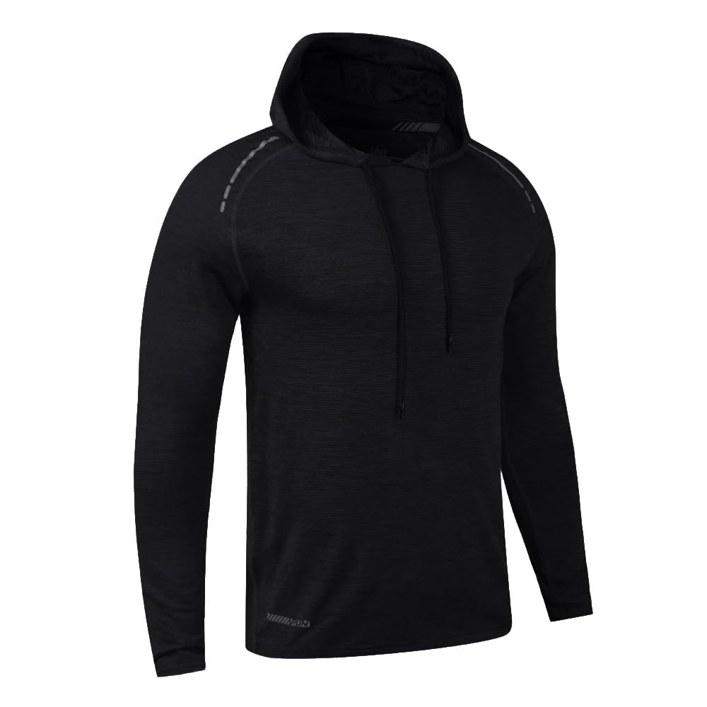 Muscle Alive Herren Lange Ärmel Kapuzenpullover Dehnbar Leicht Men Sweatshirts Polyester und Spandex