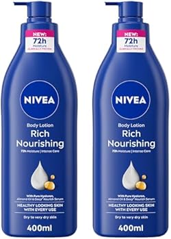 NIVEA Body Lotion for Dry to Very Dry Skin, Rich Nourishing with 100% Pure Hyaluron, 72H Intense Moisture, 2x4