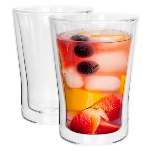 Rink Drink Double Walled Glasses - 360ml - Pack of 2 - Heat Resistant Tumbler Cups Insulated Glass Drinking Glasses for Coffee, Latte, Ice Cappuccino, Tea, Hot Chocolate