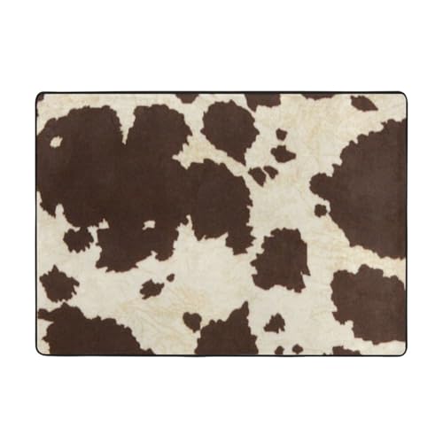 Tapis imprimé fourrure de vache en peluche douce lavable grand format