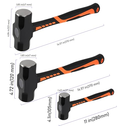 ZEONHEI 3 PCS 2lb 3lb 4lb Sledge Hammer, Heavy Duty Crack Hammer with Forged Steel Head and Shock Reduction Fiberglass Handle, Club Hammer for Demolition Work by ZEONHEI - Image 2