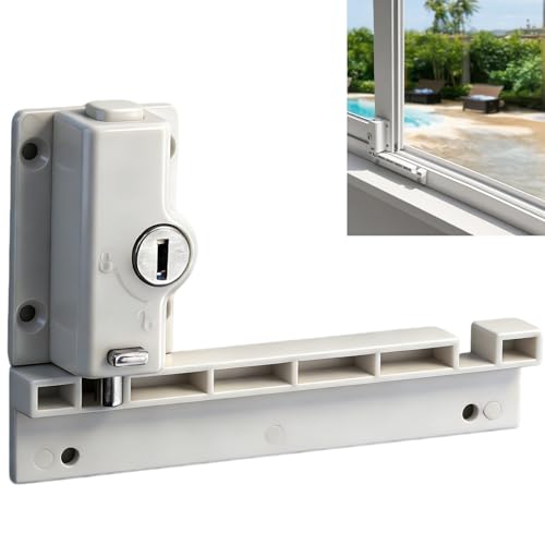 eSynic Keyed Sliding Door Lock - Child & Pet Proof Safety Lock for Sliding Glass Doors- No Drill Adhesive & Screw Mounting-Dual Position Ventilation Lock for Backyard/Pool Areas/Sliding Windows