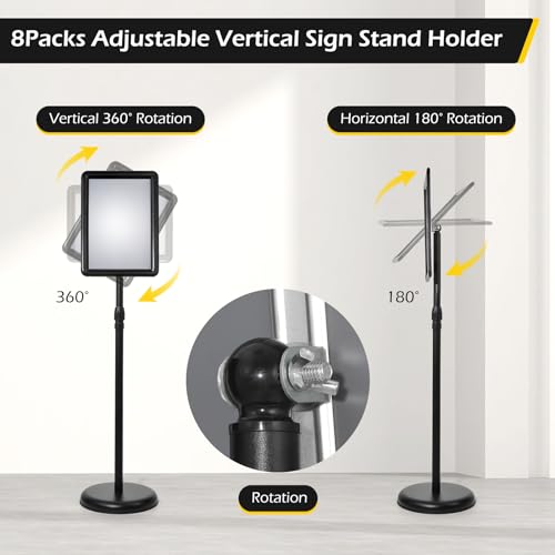 Image of Dyna-Living Sign Stands for Display 8.5 x 11 Inch, 8 Packs Adjustable Sign Holder Stands, Pedestal Sign Holder with Heavy Duty Base for Sign Standing Display, 360 Rotation Floor Standing Sign Holder