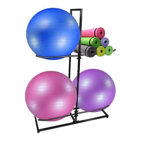 MANNIFEN Exercise Ball Holder,Stability Ball Rack, Exercise Ball and Balance Ball Storage Racks Suitable for Yoga Ball Stability Ball Yoga Mats Home and Commercial Gym ﻿ Cover