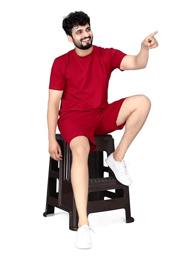 Image of ELLITI Cotton Blend Solid Casual Round Neck Half Sleeve Oversized Co-ord Set Men's, Pyjama Set, Sleepwear Loungewear T-Shirt and Shorts Combo for Men, Night Wear for Men, Night Suit for Men's
