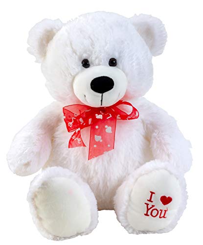 Lifestyle & More Teddybär Kuschelbär weiß mit Schleife und Aufschrift I Love You 50 cm groß Plüschbär Kuscheltier samtig weich