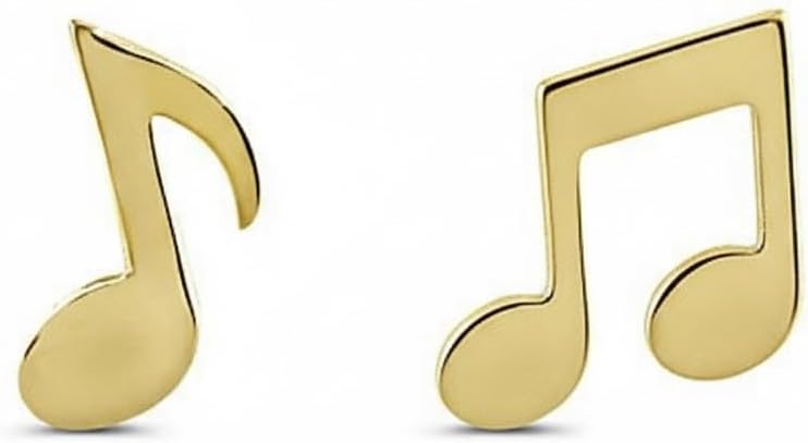 14K Yellow Gold Small Mismatched Music Note Stud Earrings - 0.25in