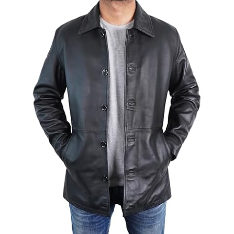 STOREJEES Classic Leather Jacket Men | Car Coat Black, 5XL Cover