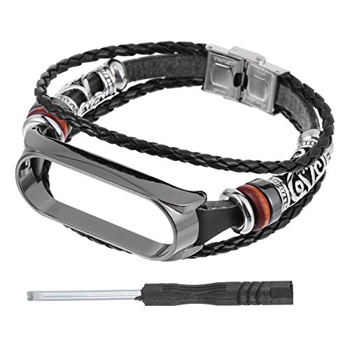 ibasenice Leder Uhrarmband für Mi Band 5 5 NFC Retro Sports Smart Uhrenarmband Geschichtet Böhmisches Lederarmband Uhrarmband Ersatz Cover
