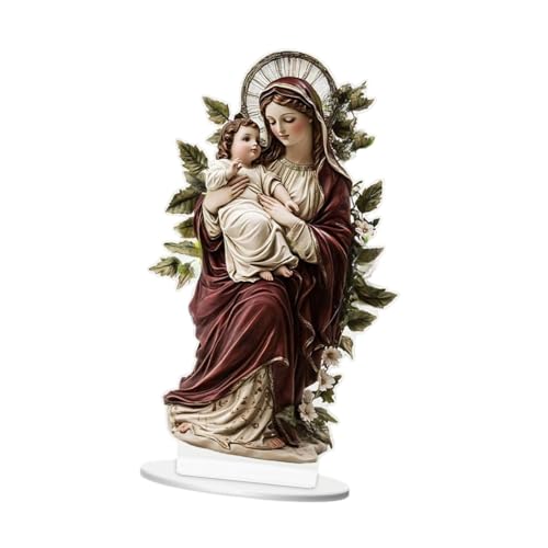 Ornement Marie tenant Jésus en acrylique incassable pour table de fête