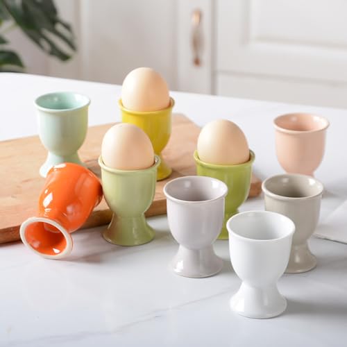 Gshllo DHY1448W(2) 2 Pcs White Ceramic Egg Serving Cups Egg Stand Holders Hard Boiled Egg Containers Breakfast Egg Bowls Kitchen Gadgets Tools thumb #2