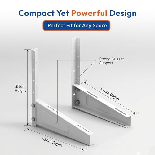 Image of Mumma's LIFE AC Outdoor Stand | 200 kg Capacity | Pack of 2 | Heavy Duty GI Steel Ac Stand | Wall Mounting Bracket for Split & Window Air Conditioners | White
