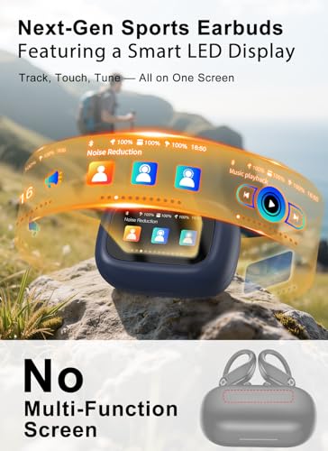 Wireless Earbuds, ANC Noise Cancelling Sport Ear Buds with Multifunctional Touch Screen, Bluetooth 5.4 Headphones, Bass Stereo Sound, 5 EQ Over-Ear Earbuds for Sports/Workout/Gym-Dark Blue