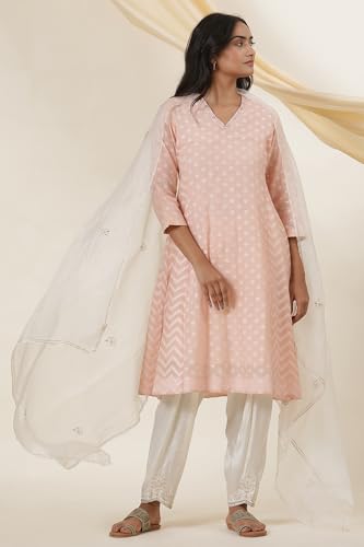 Image of W for Woman Folksong Pink Festive Geometric Print Flared Kurta