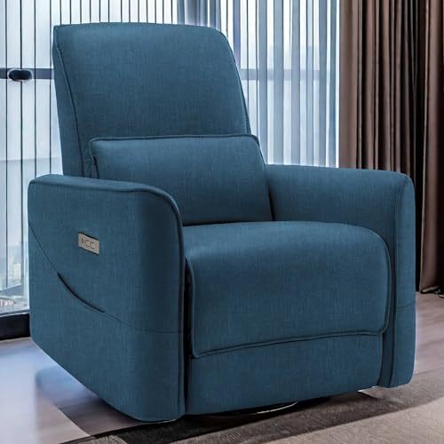 Image of Korser Swivel Recliner Chair, Glider Rocking Chair Nursery, Electric Rocking Recliner Chair of Fabric, Power Rocker Recliner Chair with Side Pockets and USB Ports & Type-C for Living Room