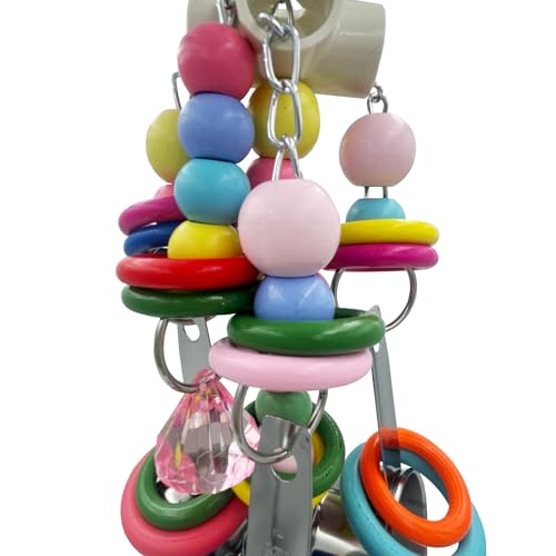 GILYGI Metallic Pots and Multicolored Ring Strings Toys, Pullable 5 Stainless Steel Cups and Wooden Ring Toys for Large and Extra Large Parrot Amazons Macaws African Greys Cockatoos Eclectus by GILYGI - Image 3