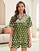 EPLAZA Silk Pajamas for Women Satin Pajamas Set 5 Pcs Short Sleeve Print Pattern Button Down Pjs Sleepwear Loungewear Set (Vintage green Polka Dot-short, M)