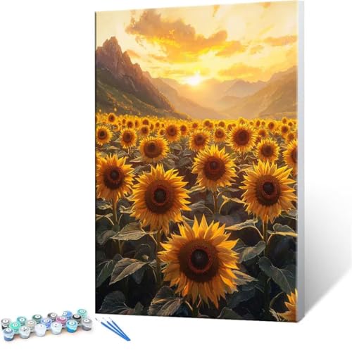 数字油絵 数字塗り絵 デジタル油絵 ひまわり 数字キットでペイントブラシとアクリル絵の具が入, 大人の子供のためのギフト Paint by Numbers 手塗り DIY 数字によるアクリル 水彩絵画インテリア リビング装飾 60x80cm (フレームレス