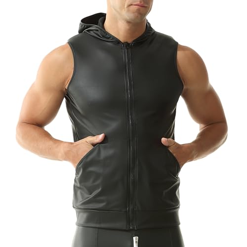 Men's Faux Leather Vest Sleeveless Undershirt Wet Look Round Neck Tank Top Nightwear2