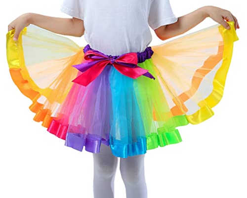 Tutu Costume Skirt Girls Kids Toddlers 5 Layer Tulle Multicolor Princess Ballet Party Dress 2 To 12 Years (8-12 Years, Multicol-Rainbow) #TOP1
