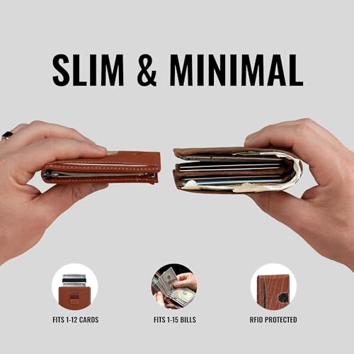 Image of Kings Loot Money Clip Slim Minimalist Wallet for Men - RFID Blocking Leather Design with Money Clip - Front Pocket Bifold Holds 12 Cards - Stylish & Compact Wallets (Auburn)