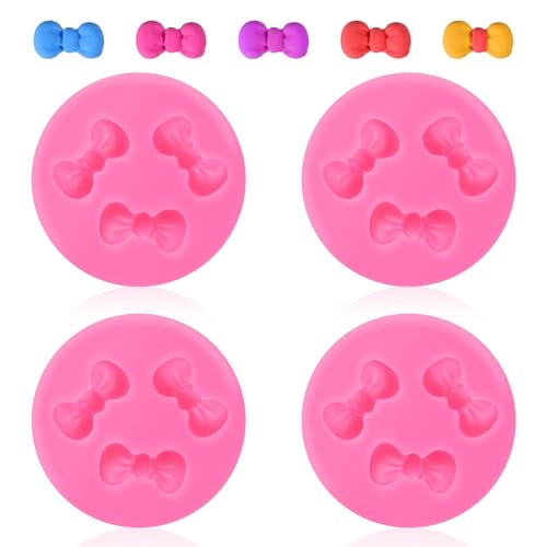 Qianyu 4pcs Bows Silicone Mould Mini Bows Chocolate Molds Bow Fondant Sugar Mold Cute Silicone SugaFondant Mold Craft Mould Pudding Decoration for Cupcake Cake Candy Chocolate Sugarcraft