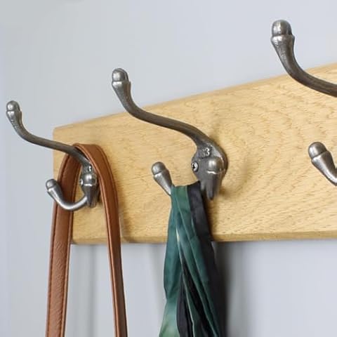 Handcrafted Solid Oak Coat Rack with 4 Hooks Cover