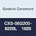 Sandvik Coromant CXS-06G200-6220L 1025 Carbide Insert with a Locating Pin for Exact Location in The Holder Reduces Indexing Time and Guarantees Being on Center, CXS-XXG Tool Style, 0.008" Radius
