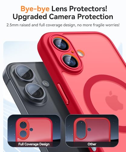 Image of CANSHN Magnetic for iPhone 16 Plus Case, Upgraded [Full Camera Protection] [Compatible with Magsafe] [Translucent Matte] Shockproof Protective Phone Case for iPhone 16 Plus - Red