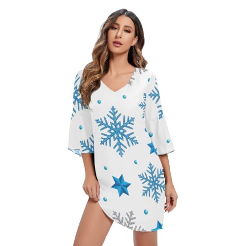 Robe courte imprimée flocon de neige blanc style vêtement de plage fluide