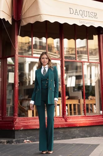 Formal Suits for Women 3 Piece Set Long Sleeve 4 Button Business Womens Suit Wide Leg High Waisted Womens Pant Suit4