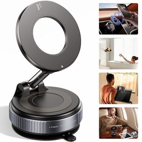 Image of Jango 2025 Upgraded 360 Vacuum Magnetic Car Phone Holder Vacuum Suction Magna Ring Foldable Cell Holder for Car /Gym /Mirror /Smooth Surface Compatible with All Mobile (Black)