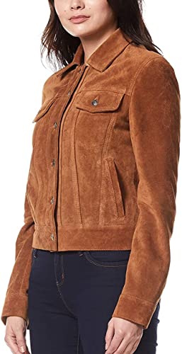 LEATHER FARM WOMEN'S TRUCKER SUEDE LEATHER JACKET CASUAL FASHION SHIRT JACKET3