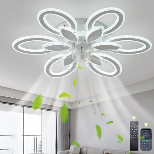 LASANYA 71CM Lampara Ventilador Techo con Mando A Distancia/APP LED Salón Ventilador de Techo con Luz Regulable Ceiling Fans with Light 6 Velocidades para Dormitorio Restaurante