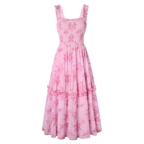Image of Scarlet Darkness Floral Dress for Women 2026 Flowy Sundress Smocked Cottagecore Dresses