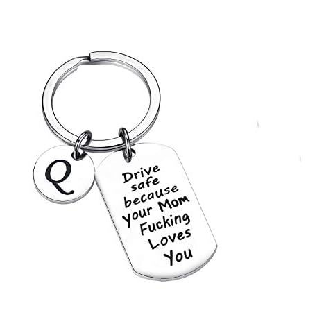 New Driver Gifts Driver Safe Keychain Key chain Because Your Mom Love You 26 Letters Pendant for Daughter Son Graduation, Silver, Medium Cover