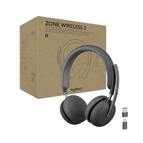 Image of Logitech Zone Wireless 2 Premium Noise Canceling Headset with Hybrid ANC, Bluetooth, USB-C, USB-A, Certified for Microsoft Teams and Fast Pair, Engineered for Intel Evo laptops, Graphite