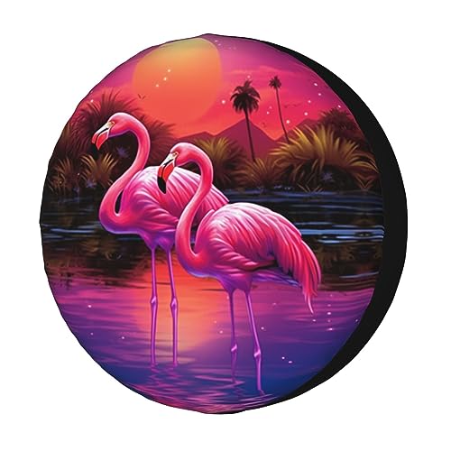Image of Pink Flamingo Spare Tire Cover Dust-Proof Wheel Tire Cover Fit Trailer, RV, SUV and Many Vehicle 17 Inch