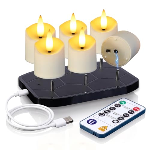 Image of Homemory 6 Pack Rechargeable Tea Light Candles with Remote, 2 /4 /6 /8H Timer
