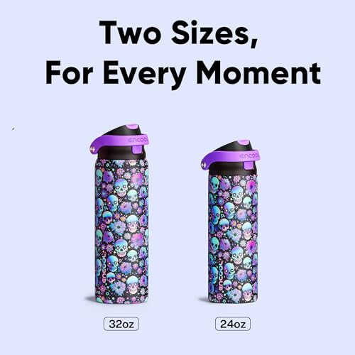 Image of Encool SwiftSip Insulated Stainless Steel Water Bottle with Straw - Leak Proof Sports Water Bottle for School, Travel, Keeps Cold All Day, One-Touch Flip Lid, BPA-Free, 24 oz, Floral Afterlife