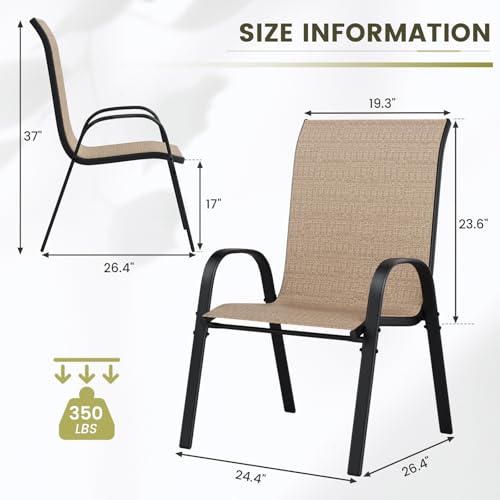 Image of UDPATIO Patio Chairs Set of 8, Stackable Outdoor Dining Chairs with High Back, Breathable Textilene Fabric Outdoor Chair All Weather, 350LBS Capacity for Garden, Backyard (Brown)