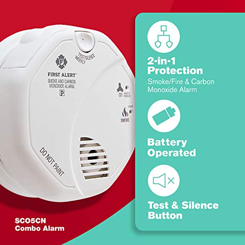 First Alert SCO5CN Battery Operated Combination Carbon Monoxide/Smoke Alarm with Home Fire Extinguisher, Red