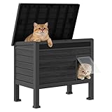 GULAIMOAO Cat Houses for Outdoor Indoor Cats, Outdoor Cat House Weatherproof, Elevated Feet & Escape Door, Warm Cat Hideaway for Feral Cats in Winter, Black